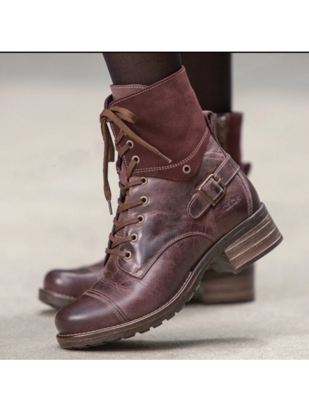 Taos Crave Leather Lace Up Side Zipper Maroon Deep Burgundy Boots